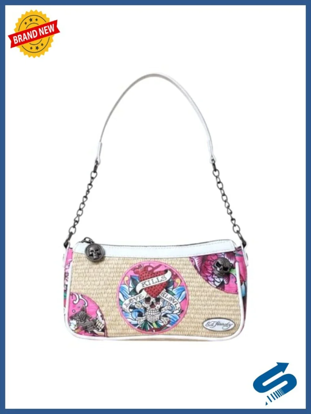 Ed Hardy Faux Leather Crossbody Bag with Chain Strap